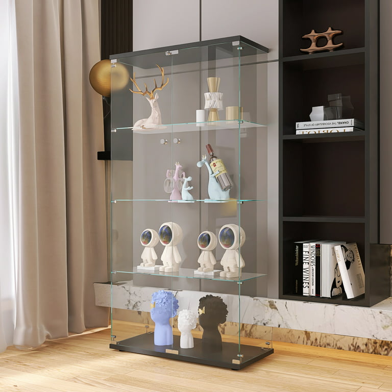 Holaki Upgrad 4-Shelf Glass Display Cabinet, Glass Curio Cabinets Bookshelf  Display Case Trophy Case for Living Room Bedroom Kitchen, Black