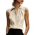 thumbnail image 3 of VBVC Women's Collared Button Down Sleeveless Blouse , Ladies' Pleated Front Work Office Tank Top , Linen Business Casual Tops For Women,Beige,S-2XL, 3 of 10
