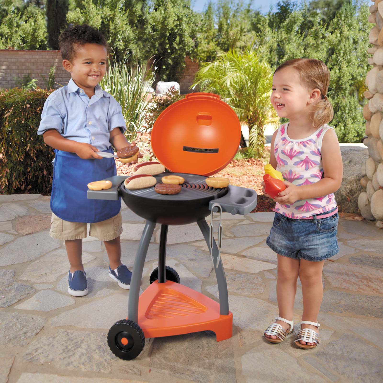 Little Tikes Sizzle 'n Serve 15-Piece Outdoor Plastic Pretend Play Barbecue Grill Toys Playset, Multi-Color, For Kids, Toddlers Ages 3 4 5+ - image 4 of 7