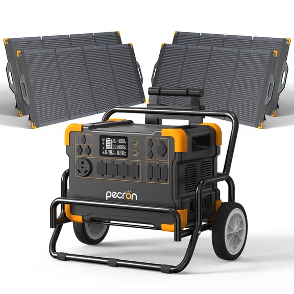 PECRON E2000LFP 1920Wh/2000W Portable Power Station with 4*200w Solar Panels Trolley Kit LiFePO4 Battery Solar Generator for Outdoor Camping Home Emergency