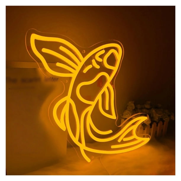 Letrero De Neón Con Forma De Pez Koi Para Crear Ambiente. Pieza Única Para El Hogar, Bar O Tienda. Iluminación Decorativa De Pared Regulable De 43cm