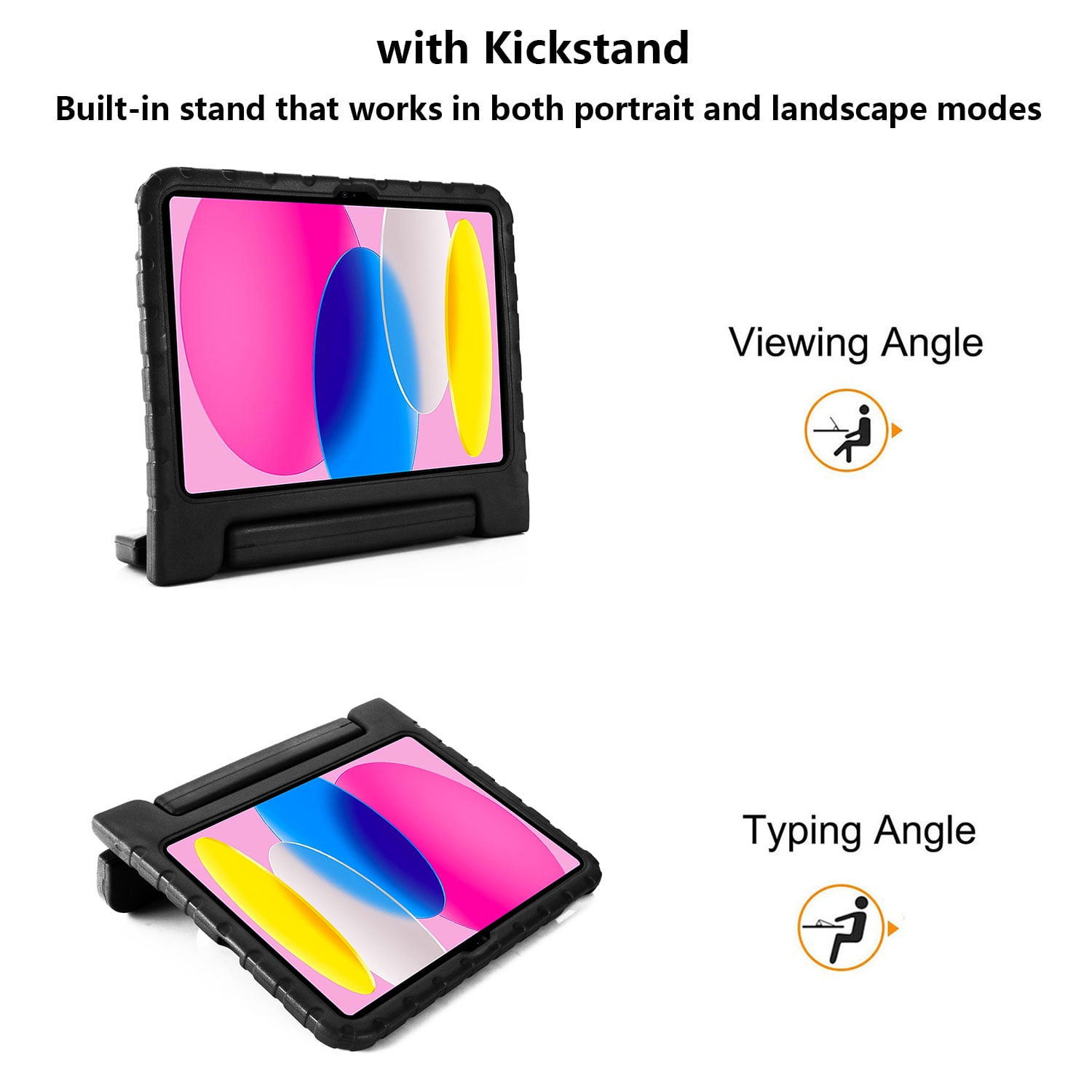Allytech Kids Case for Apple iPad 10th Generation 10.9 inch 2022 with Pencil Holder/Rotating Stand Handle/Foldable Kickstand Kid-Proof Girl Boy Soft EVA Foam Shockproof Rugged Heavy Duty Cover, Black