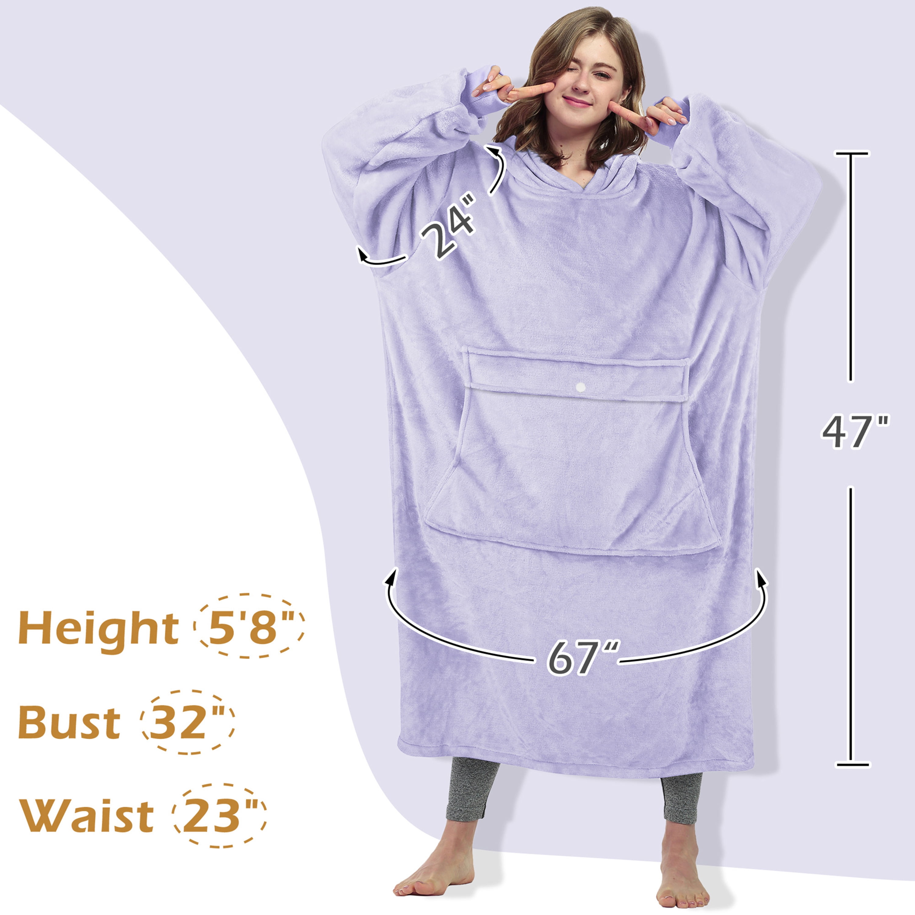 Catalonia Womens' Full Body Blanket Hoodie Sweatshirt, Extra Long Wearable Fleece Pullover, Gift for Adult Men Women Wife Girlfriend, Purple