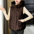 thumbnail image 2 of Dagegui Gilet Léger à Col Montant Uni pour Femmes, Sans Manches Tendance à Capuche, Veste Matelassée Décontractée Confortable et Chaude avec Poches, Café L, 2 of 9