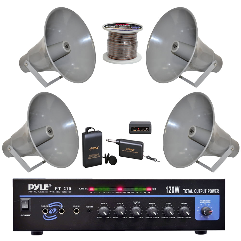 Lavalier Mic System PT210 Mono Mic Amplifier Speaker Wire PA 6/" Horn Speakers