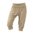 thumbnail image 6 of Women's Soild Color Harem Cropped Pants with Pleated Waist, Loose Fit Yoga Lounge Pants, Soft Cropped Joggers for Fitness, Workout, and Casual Wear Khaki XXL, 6 of 8