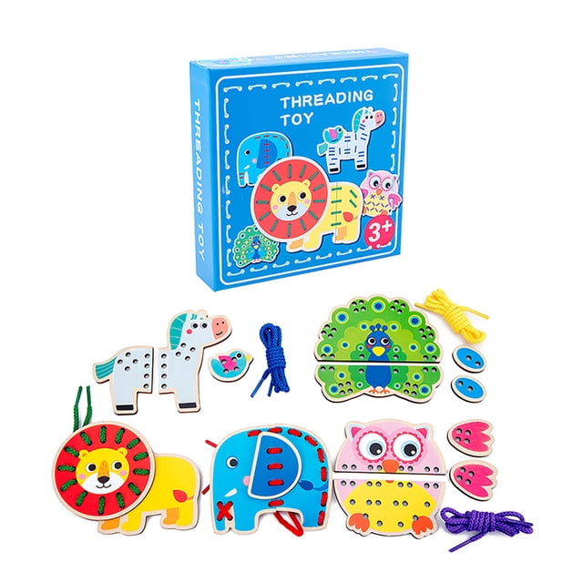 Cuerda De Transporte De Animales De Madera, Cuentas Para Enhebrar, Tarjeta De Cordones De Madera, Cuentas De Animales Interesantes Interactivas Minnieouse FN003288-03