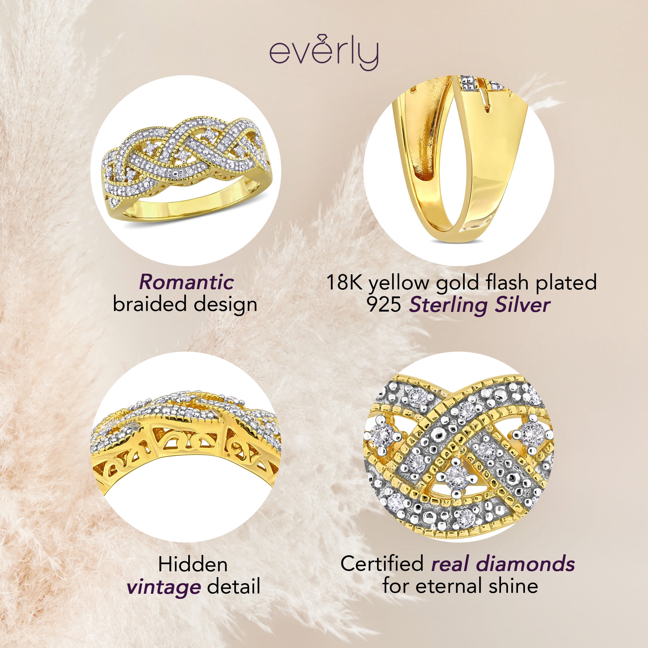 Everly Women's 0.13 CT TW Diamond Yellow Gold Flash-Plated Sterling Silver Ring
