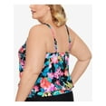 thumbnail image 3 of SWIM SOLUTIONS Women's Multi Color Printed Stretch Full Bust Support Blouson Banded-Hem Lined Adjustable Fixed Cups In Living Color Scoop Neck Tankini Swimsuit Top 18W, 3 of 4