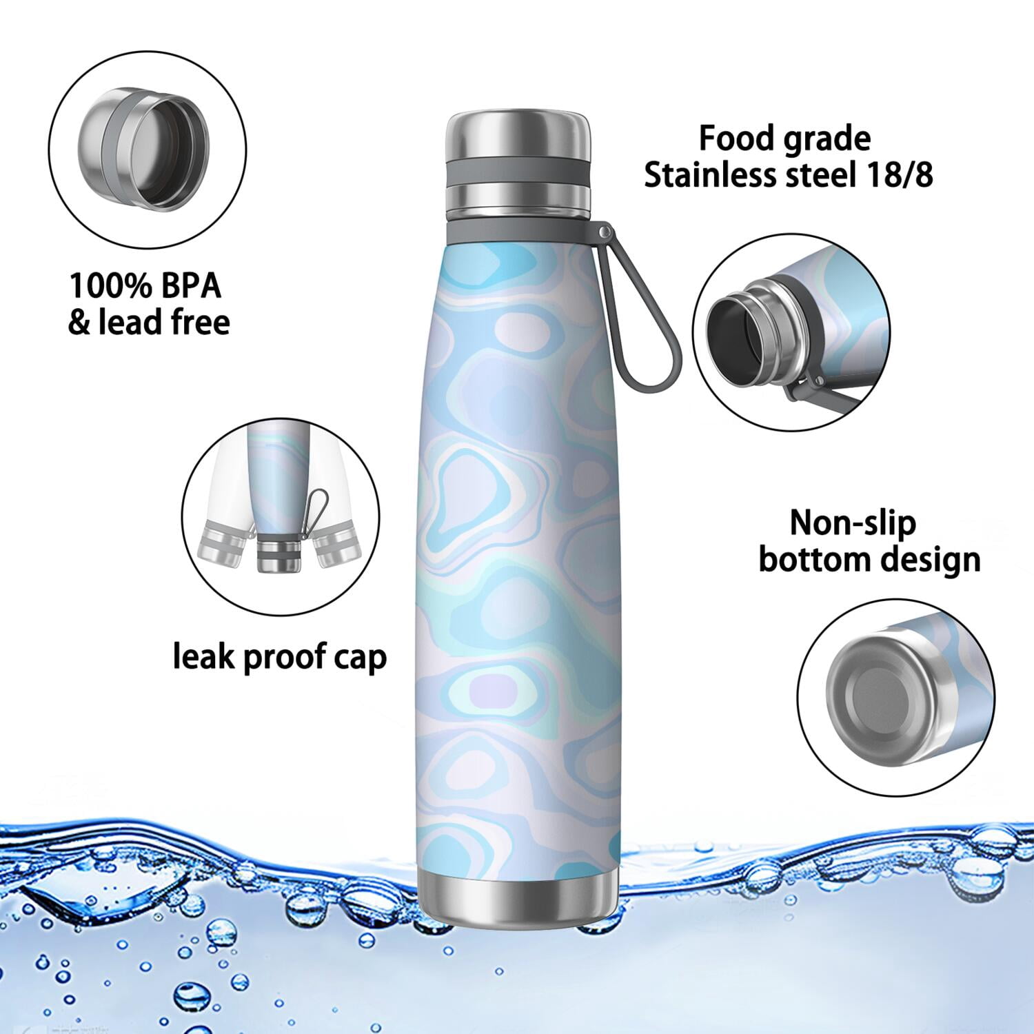 29oz Insulated Water Bottle with Tea Infuser, Stainless Steel Travel Mug, Fluid Smoke Aurora Art Style