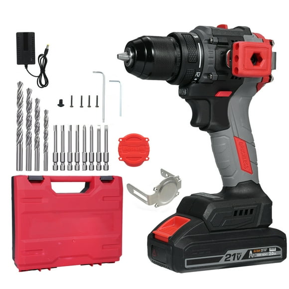 TFixol 21V Brushless Impact Drill Kit with 2 Batteries, Charger, and Accessories - 45N.M Torque, 2-Speed Settings, LED Light, Ergonomic Handle for Wood, Metal, and Plastic Drilling