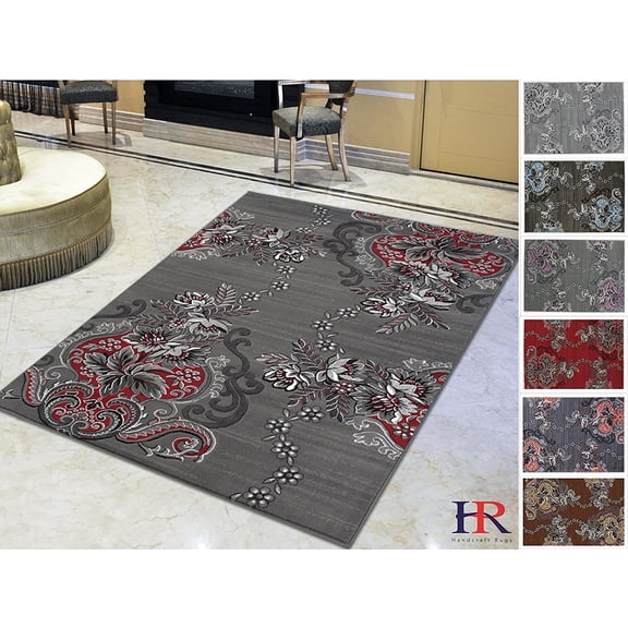 Handcraft Rugs - Lava Red/Gray/Silver/Black/Abstract Area Rug Modern Contemporary Flower-patterned Design