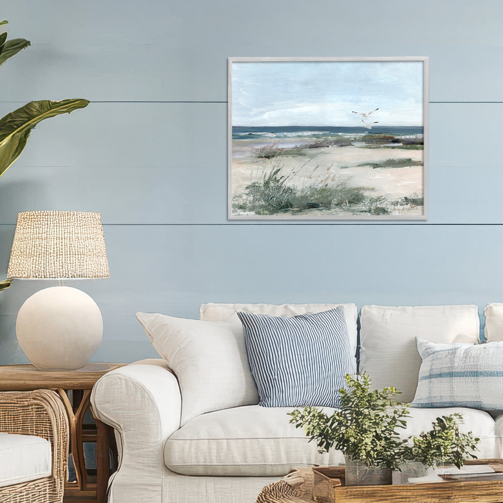 Stupell Industries Seagull Pair over Waves Gray Framed Giclee Art, design by Sally Swatland