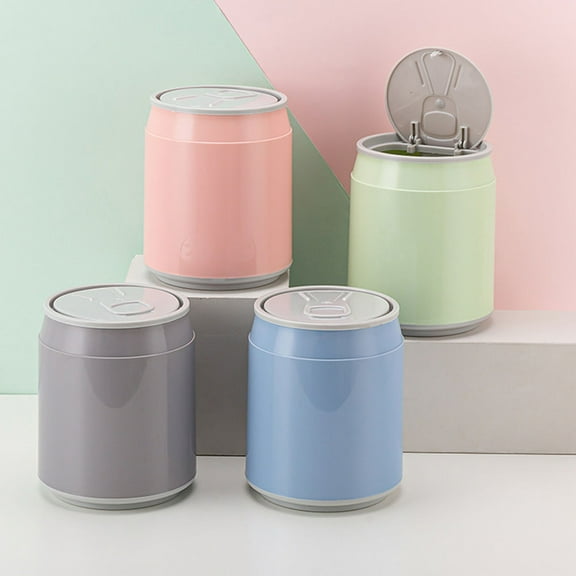 HEMOTON Small Trash Can with Lid Compact Garbage Bin Desktop Mini Plastic Waste Basket for Office