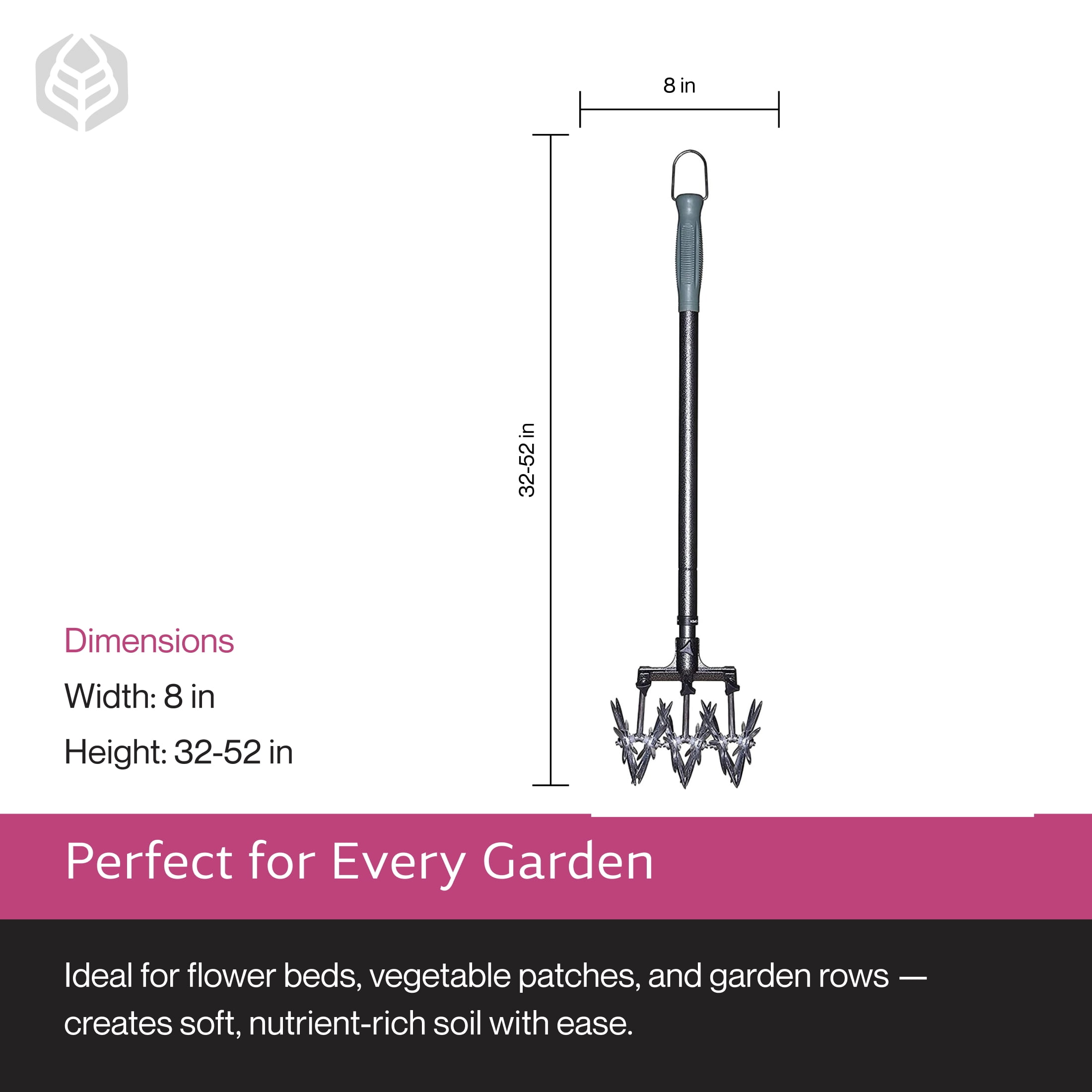 Yard Butler 32 to 52 Inch Adjustable Steel Garden Handheld Tiller and Cultivator