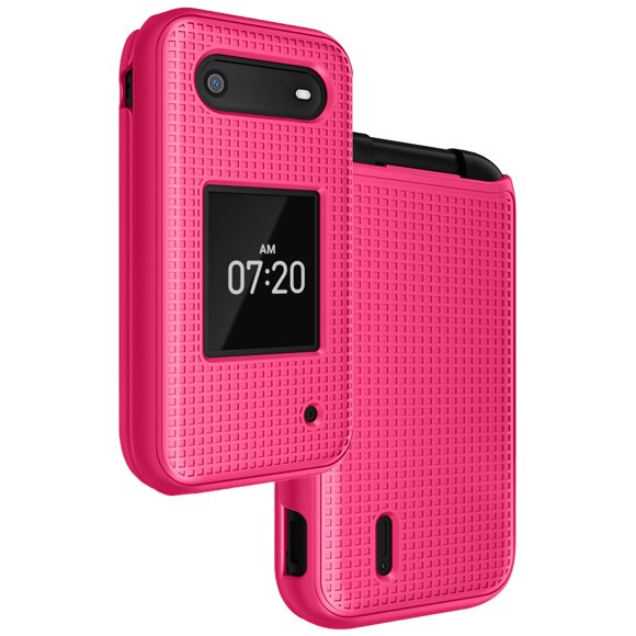Case for Nokia 2760 2780 Flip Phone, Nakedcellphone Slim Hard Shell Protector Cover with Grid Texture for Tracfone N139DL, TA-1398, TA-1451, TA-1420 - Bright Hot Pink