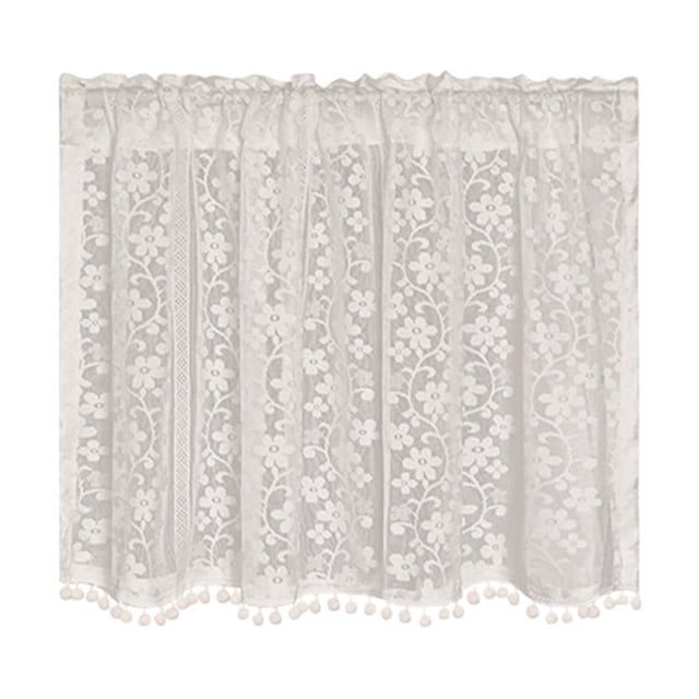 Semi Sheer Curtains Embroidered Lace Chiffon Rod Pocket Valance for Door and Window