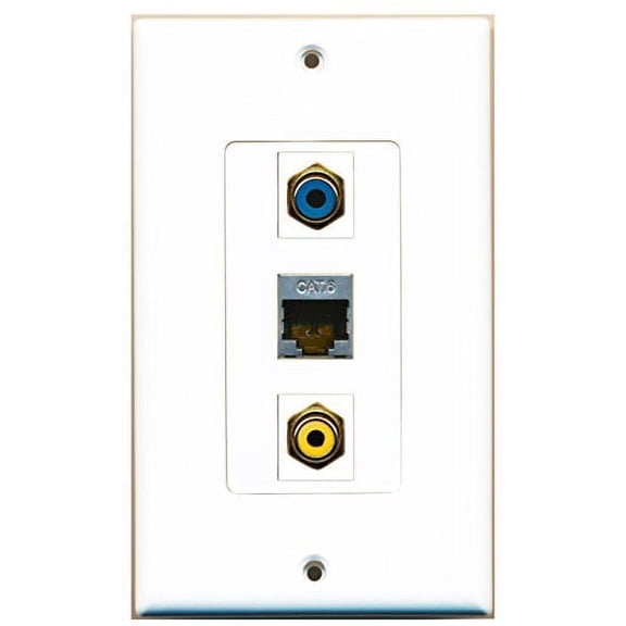RiteAV - 1 Port RCA Yellow and 1 Port RCA Blue and 1 Port Shielded Cat6 Ethernet Decorative Wall Plate Decorative