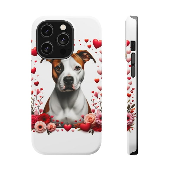 DistinctInk Tough Case for Apple iPhone 13 PRO (6.1" Screen), Compatible with MagSafe Charging - Valentine's Day American Staffordshire Terrier