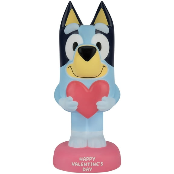 Valentines Day Lighted 14'' Blow Mold Decor Bluey Standing with Valentines Day Heart