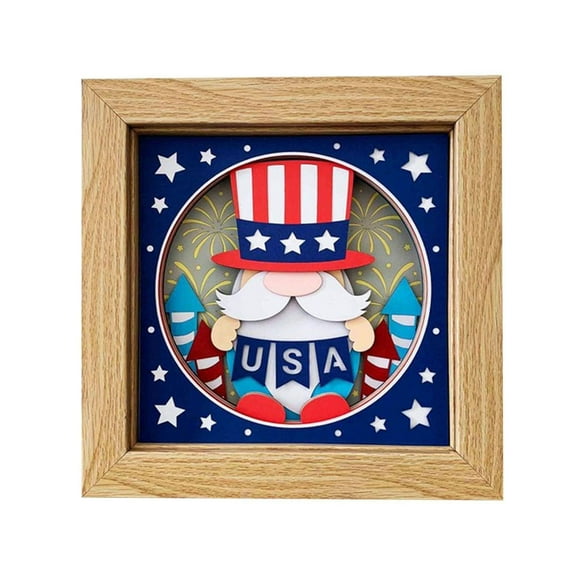 4th Of July Gnome 3D Shadow Box Patriotic Gnome Silhouette Frame Display Case Independence Day Gnome Photos Memory Box For Gift Desktop Decoration