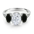 thumbnail image 2 of Gem Stone King 10K White Gold White Moissanite Black Onyx and White Lab Grown Diamond 3 Stone Engagement Ring for Women (2.34 Cttw, Gemstone Birthstone, Available in Size 5, 6, 7, 8, 9), 2 of 5