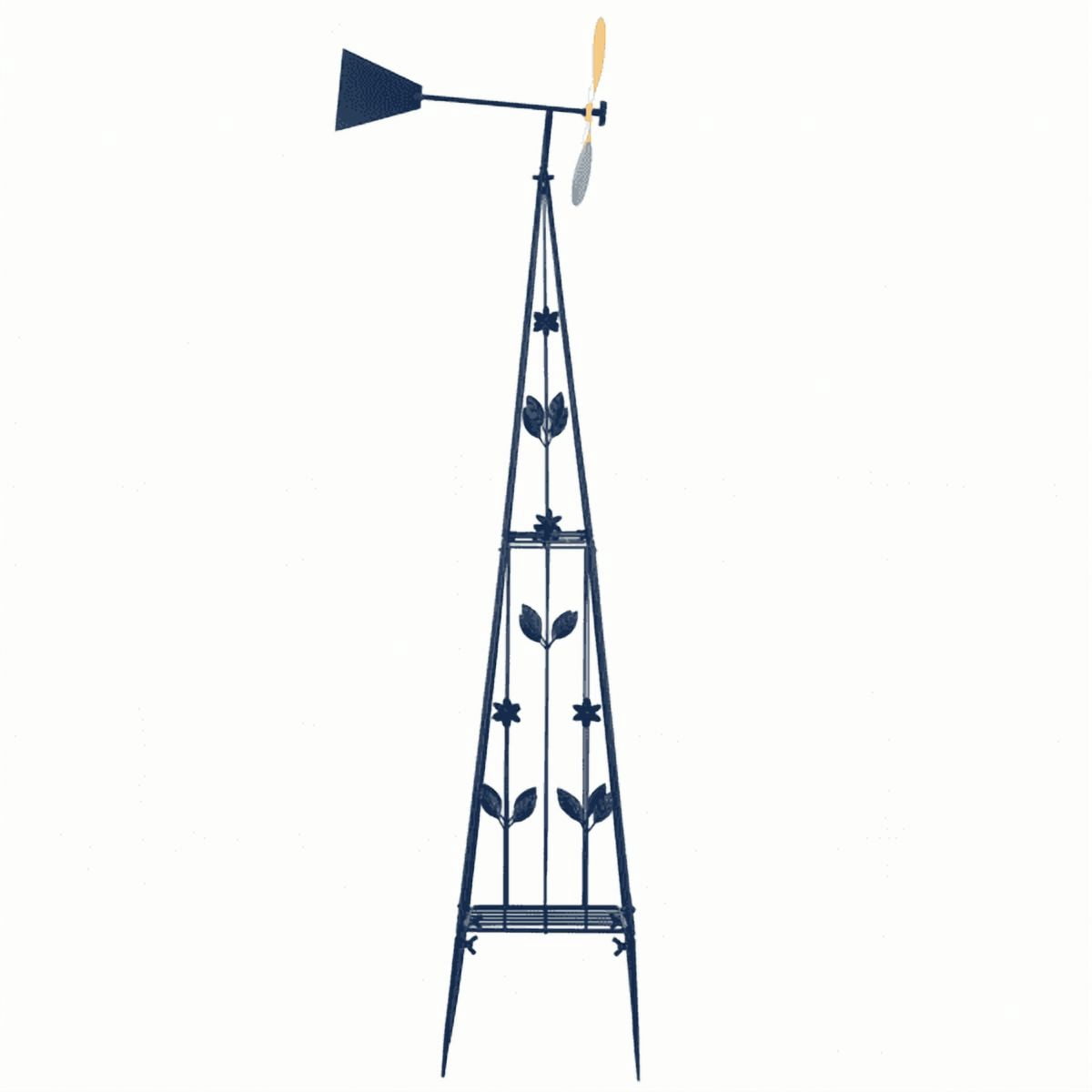 Alvantor 6.2 ft Dark Blue 4-Blade Iron Garden Windmill with 4-Leg Stand and Storage Shelf Outdoor Decor