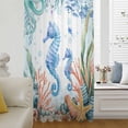 thumbnail image 5 of Seahorse Coastal Sheer Curtains 63 Inches Long, Summer Nautical Starfish Coral Ocean Light Filering Curtains, Breathable Simi Curtain Privacy Drapes for Living Room Bedroom Window Treatment, 5 of 9