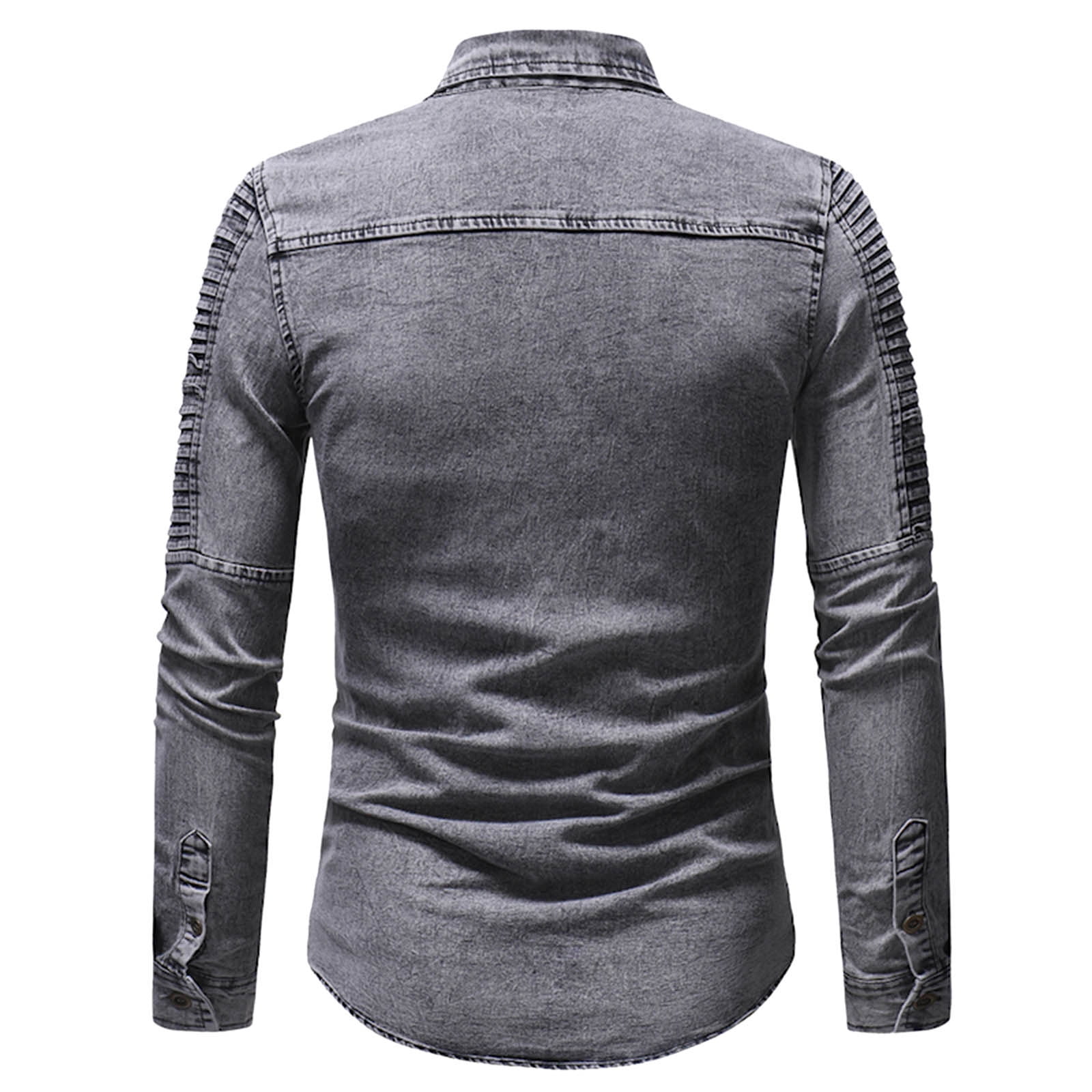 wendunide mens shirts Top Long Men's Blouse Pleated Stitching Sleeved Turn Down Collar Denim Men's Blouse Mens Dress Shirts Gray L