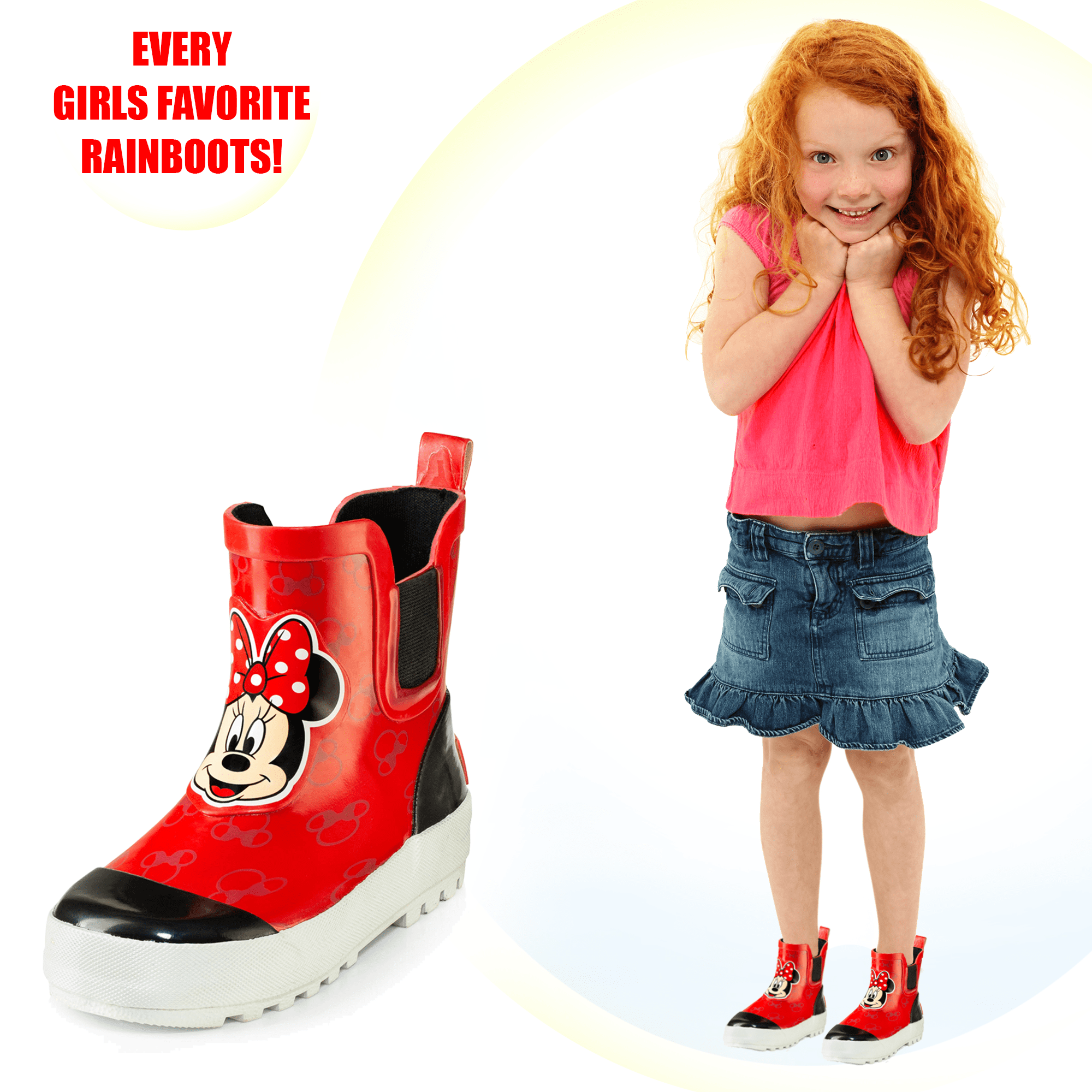 Disney Mickey and Minnie Mouse Mid Height Easy Slip-on Waterproof Rubber Boots -Boys and Girls - Many Sizes