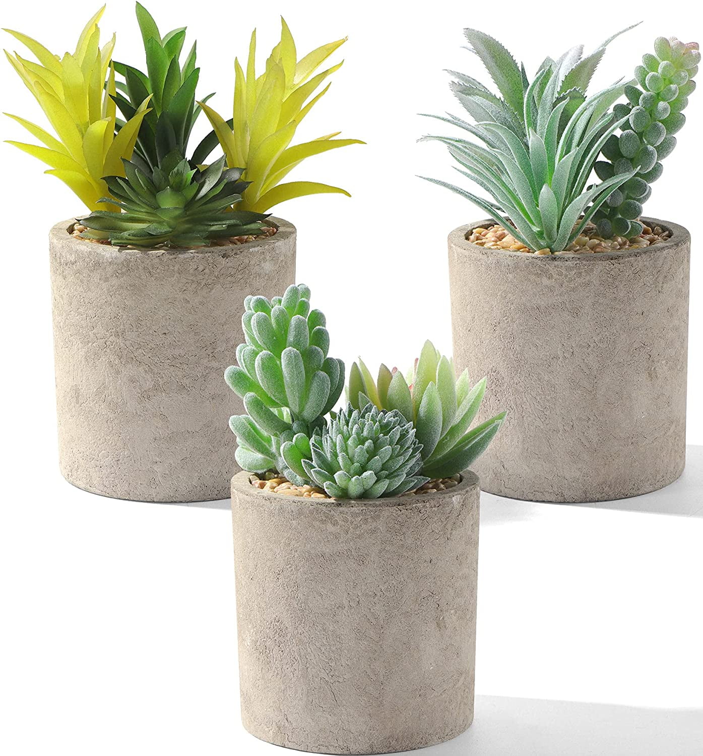 Artificial Succulents with Pot Set of 3, Rustic Fake Plants Indoor for