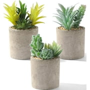 Artificial Succulents with Pot Set of 3, Rustic Fake Plants Indoor for Desk Shelf Decor Faux Succulent