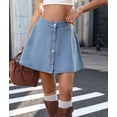 thumbnail image 6 of Womens Washed Denim Button Front Short Flared Skirt A Line Mini Skirt Casual High Waist Light Blue S, 6 of 10