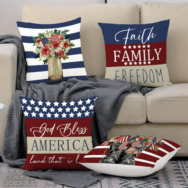 dajkiuy 4th of July Pillow Covers Set of 4,18x18 Inch Memorial Day