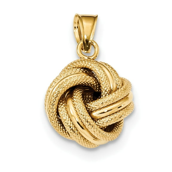 14K Yellow Gold Charm Pendant Themed Textured Polished Love Knot