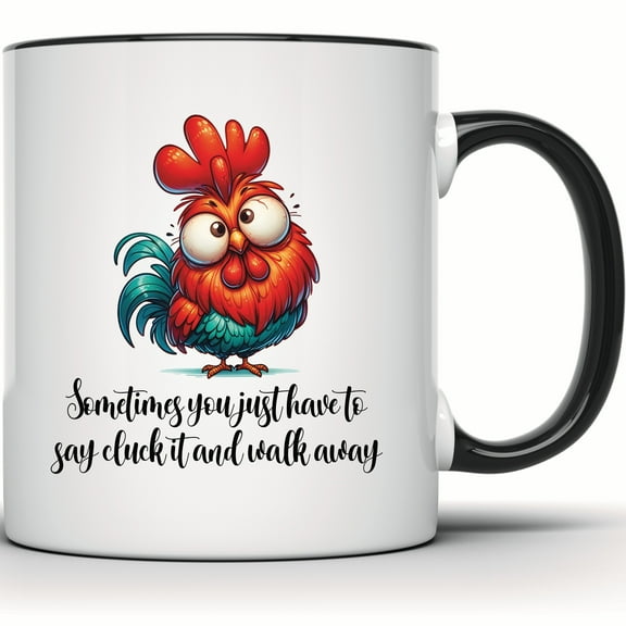 Funny Chicken Mug - Quirky Rooster Gift - Cute Animal Coffee Mug - Farm Animal Decor - Humorous Office Mug - Unique Mug Gift - 11 Ounce Black Rim Handle Novelty Coffee Cup - WMUG1026-BLK