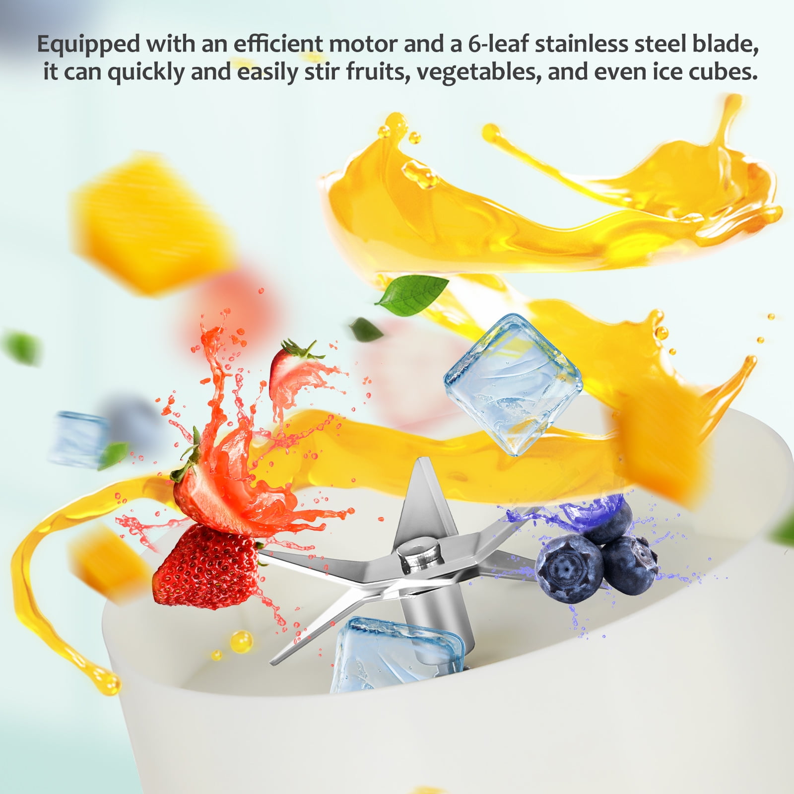 Toyandona Compact Rechargeable Travel Juicer, White, Efficient Motor, Leak-Proof Lid, 2Pcs