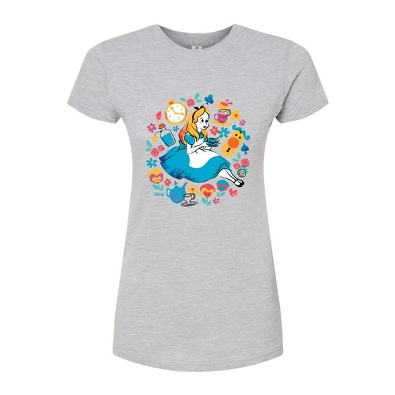 Alice in Wonderland - Alice With Icons - Juniors Fitted Graphic T-Shirt