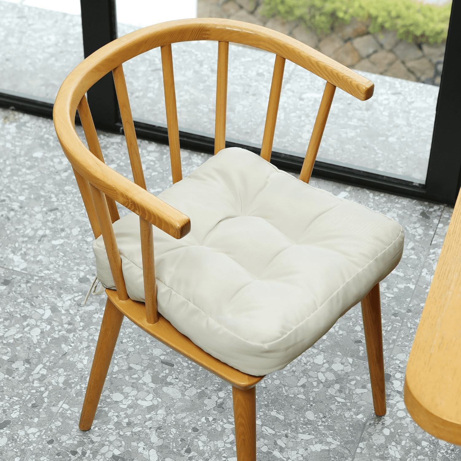 Chair Cushions for Dining Chairs Set of 2, 16.5" x 16.5" Tufted Memory Foam Seat Cushions, 3.5" Thick Olefin Fabric Kitchen Chair Pads with Ties & Non-Slip Backing, Beige