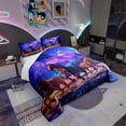 thumbnail image 2 of Horse Twin Comforter Set Glitter Stars Bedding Set ,Psychedelic Galaxy Down Comforter Purple Space Universe Bed Set Brown Galloping Horse Quilted Duvet Animal Themed Home Decor, 2 of 7