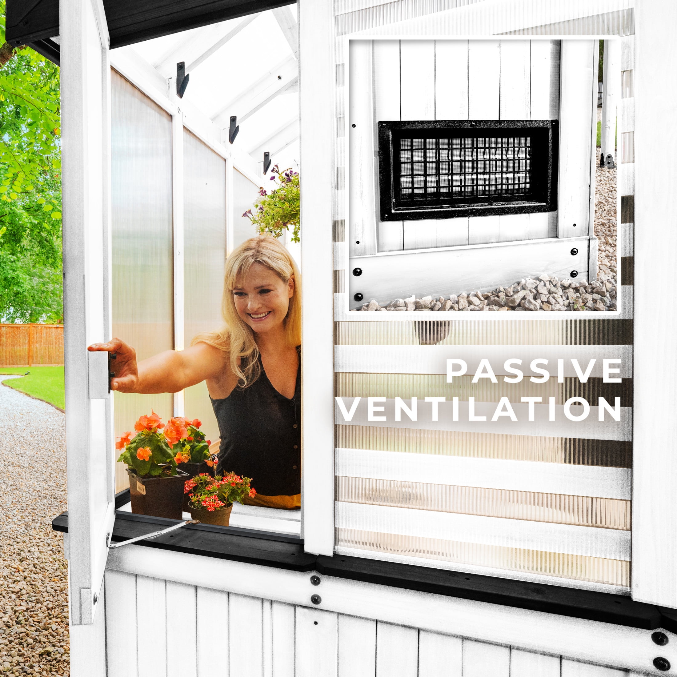 Backyard Discovery Bellerose 9'x6' White Cedar Wood and Polycarbonate Greenhouse, Pergola