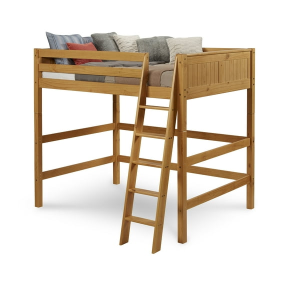 Camaflexi Full Size High Loft Bed - Panel Headboard - Natural Finish