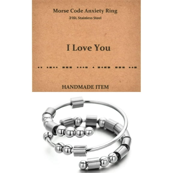 Morse Code Rings for Women, Stainless Steel Spinner Ring Fidget Rings for Anxiety Ring Morse Code Rings Inspirational Gifts Jewelry Women Birthday Graduation Gifts for Her Best Friends