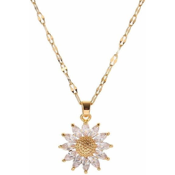 14K Gold Plated Sunflower Necklace for Women Sunshine Flowers Necklace Shiny Cubic Zirconia Petals Chain Length 16" 4" Extender Christmas Mothers Day Gifts Jewelry