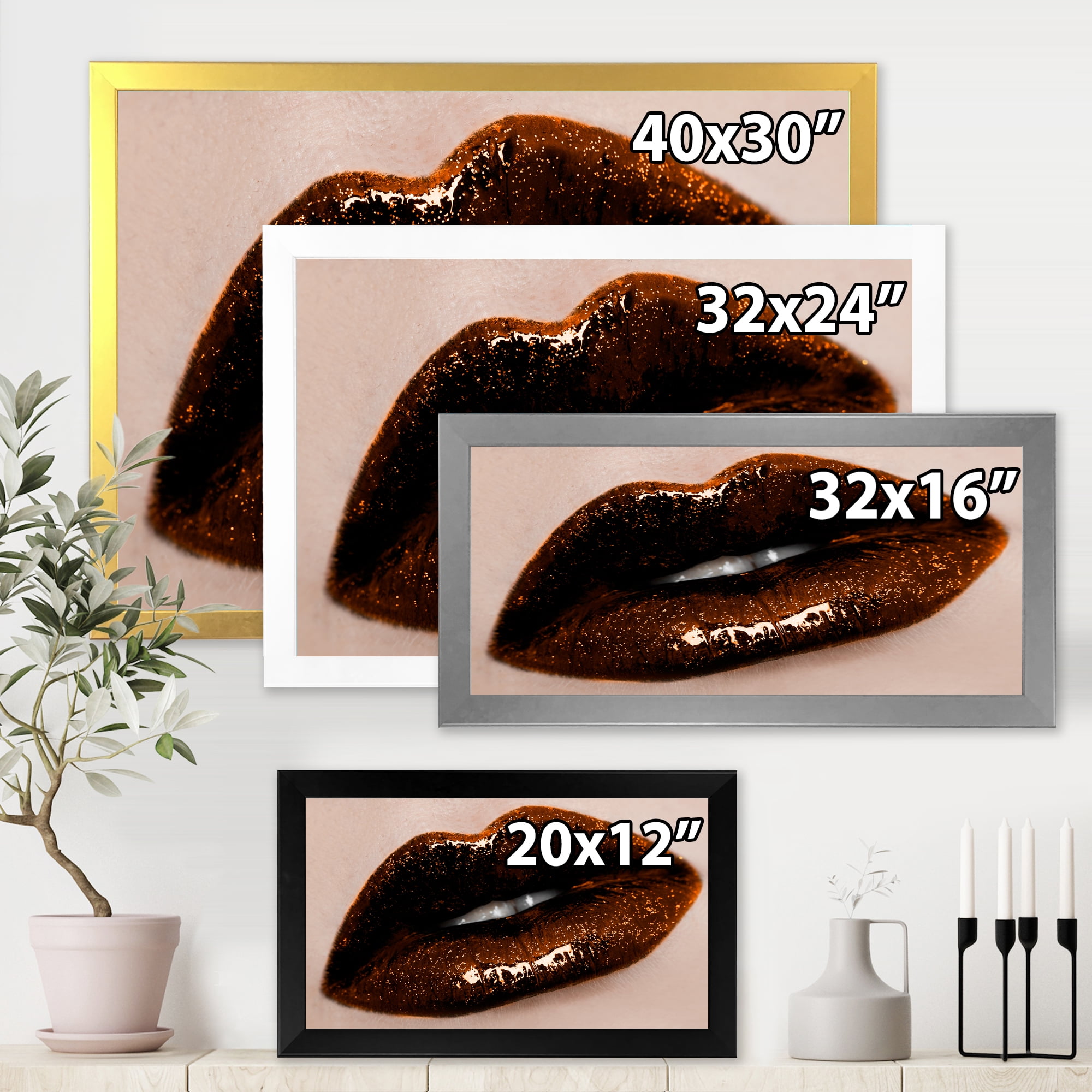 Designart 'Close-Up Of Gorgeous Female Lips II' Modern Framed Art Print