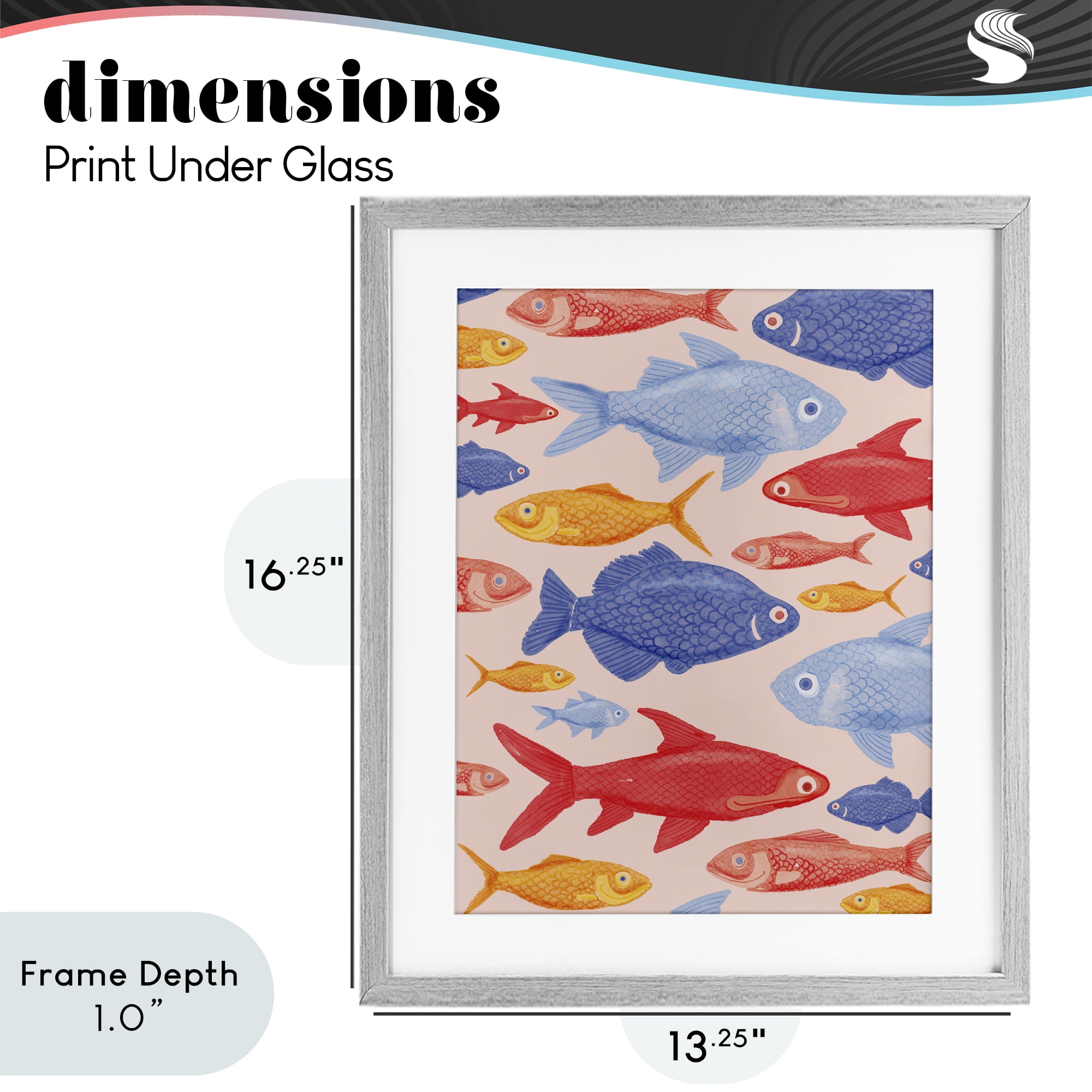 Stupell Industries Red Yellow and Blue Fish Gray Framed Print Under Glass, design by The Paper Curator