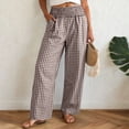 thumbnail image 2 of felwors Checkered Gingham Wide Leg Pants Women's Casual Comfort Fit with Drawstring Waist (Brown, L), 2 of 8