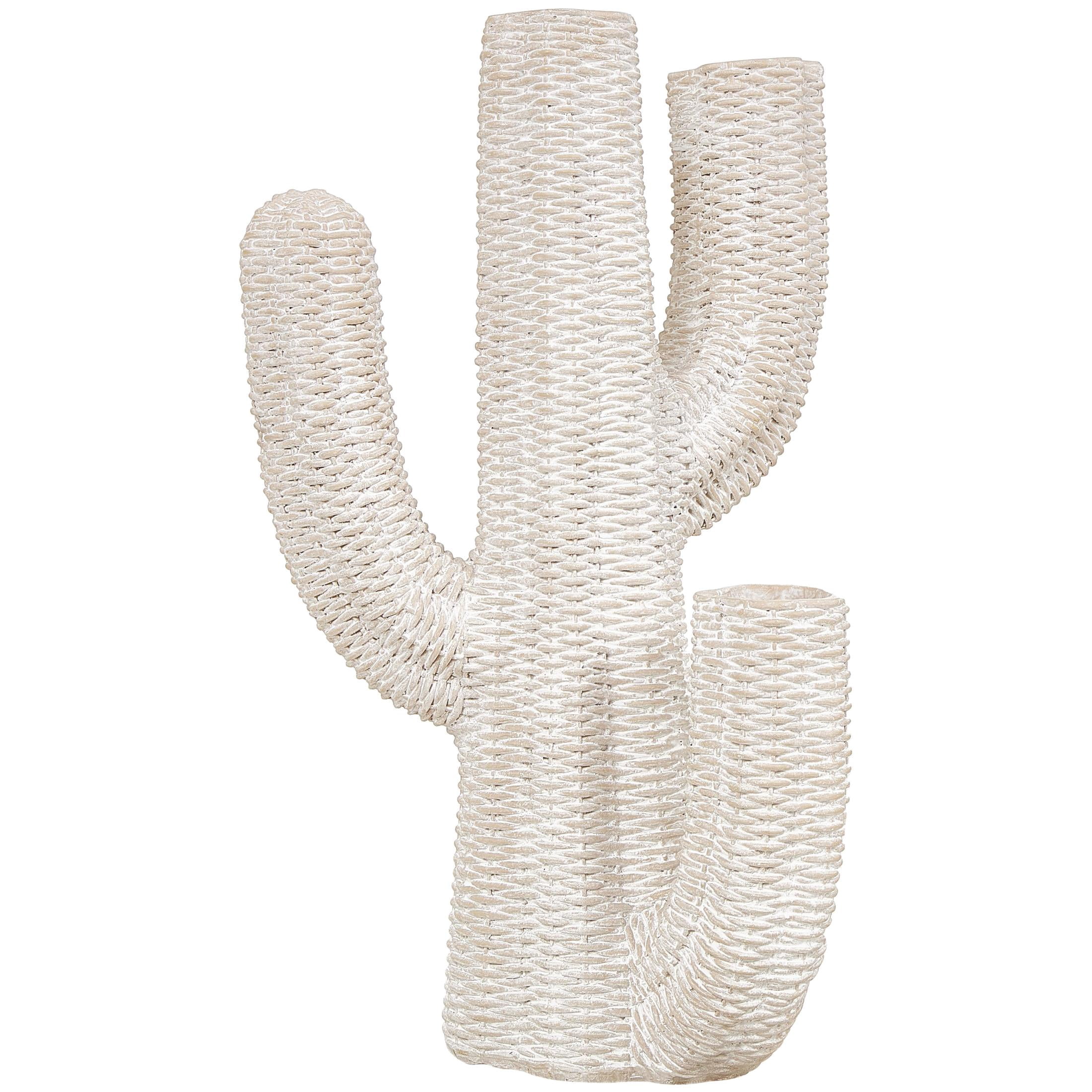 DecMode 14" x 21" Tall Textured Cream Resin Cactus Planter
