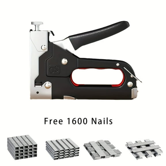 4-in-1 Manual Nail Gun & Stapler Combo - Heavy-Duty Handheld Pneumatic-Like Tool, No Compressed Air Needed, Compatible with Nails/Staples for DIY Woodworking, Furniture Assembly & Carpentry
