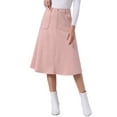 thumbnail image 1 of Falda midi A-line de ante sintético elástico para mujer con bolsillos y cinturón, edición INSPIRE CHIC, color rosa, 1 of 6